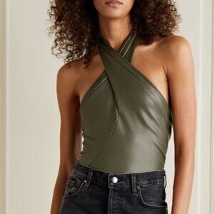 ALIX NYC Oliver faux leather halterneck thong bodysuit